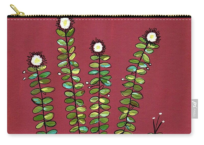 Retro Flowers Carry-all Pouch featuring the painting Retro Flower Garden by Donna Mibus