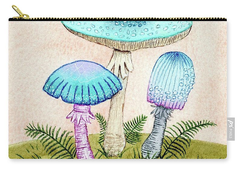 Retro Mushrooms Carry-all Pouch featuring the painting Retro Mushrooms 2 by Donna Mibus