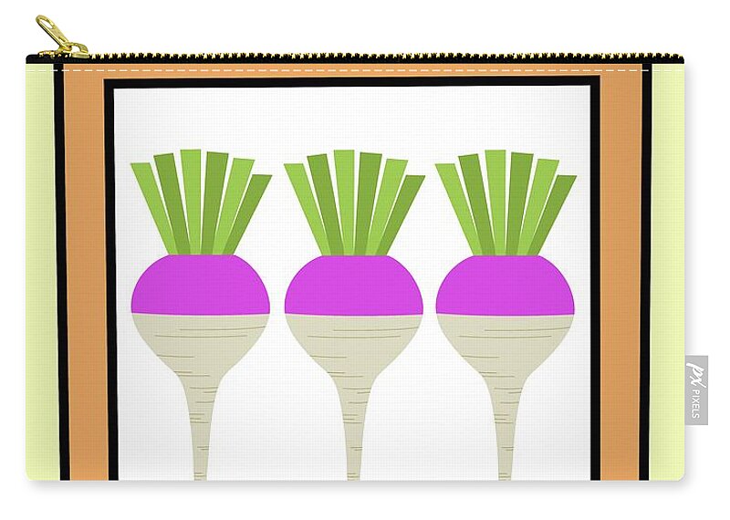 Retro Zip Pouch featuring the digital art Retro Seed Packet Turnips by Donna Mibus
