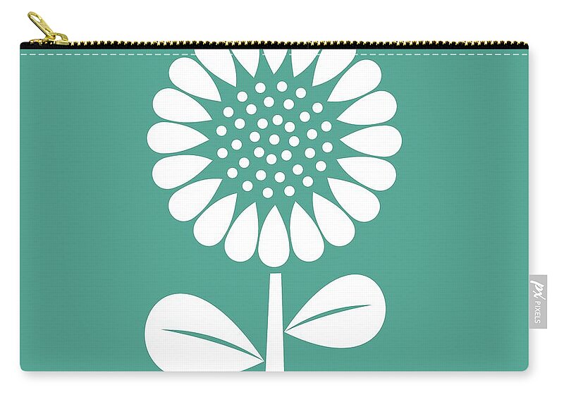 Mid Century Flower Zip Pouch featuring the digital art Retro Single Flower Teal by Donna Mibus