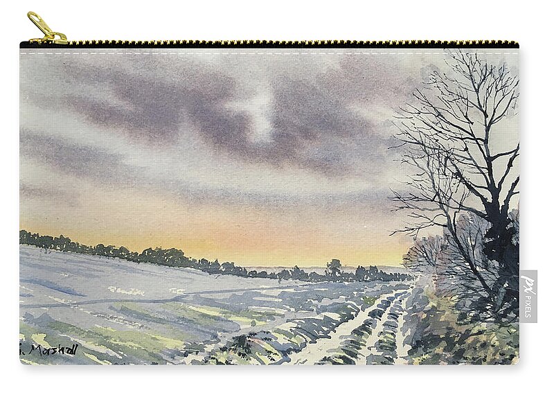 Watercolour Zip Pouch featuring the painting Return to Rudston from Zig Zag Wood by Glenn Marshall