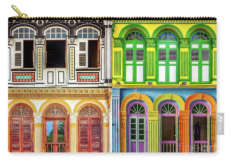 Singapore Zip Pouch featuring the photograph The Singapore Shophouse 51 by John Seaton Callahan