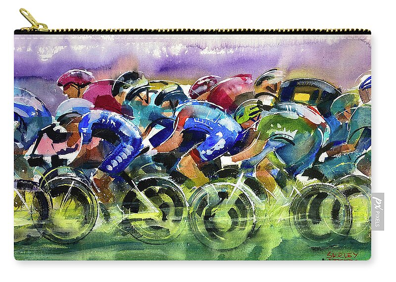 Le Tour De France Zip Pouch featuring the painting Rhythm and Speed Stage 3 TDF 2021 by Shirley Peters
