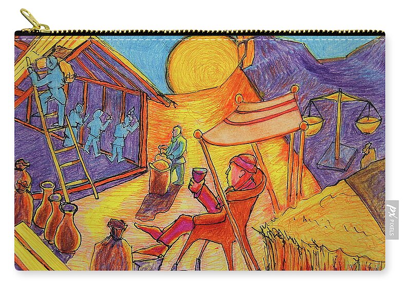 Rich Fool Parable Zip Pouch featuring the painting Rich Fool Parable painting by Bertram Poole by Thomas Bertram POOLE