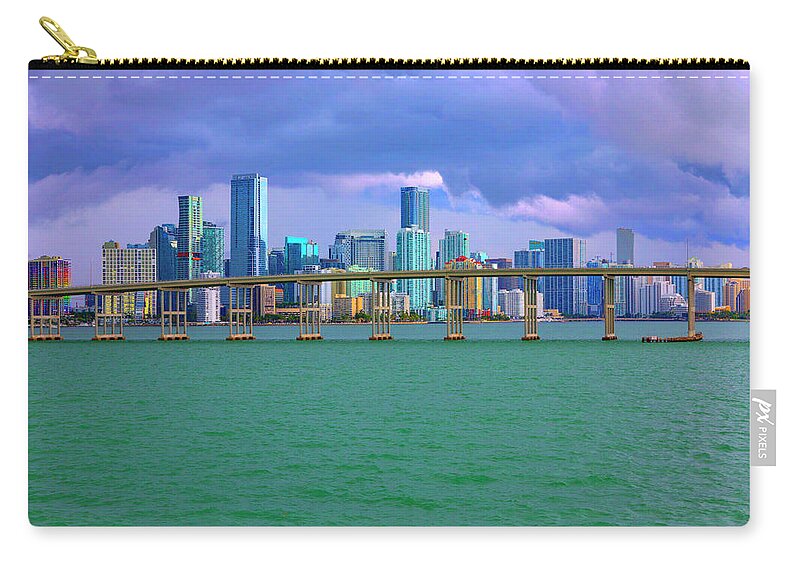 Rickenbacker Causeway Carry-all Pouch featuring the digital art Rickenbacker Causeway by SnapHappy Photos