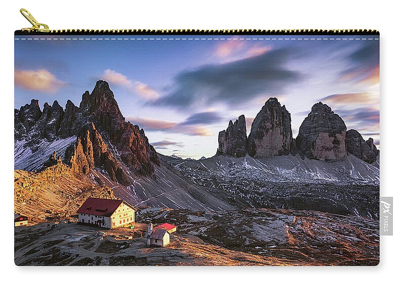 Dolomites Zip Pouch featuring the photograph Rifugio Locatelli by Elias Pentikis