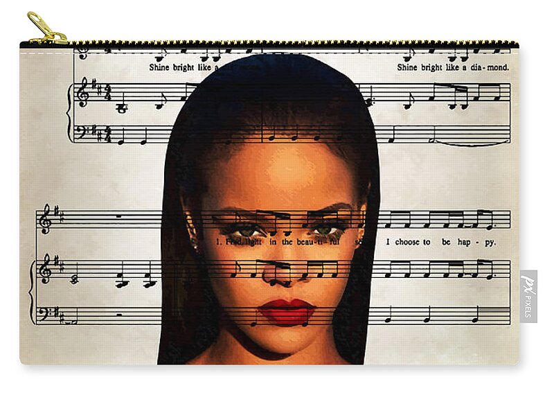 Musician Zip Pouch featuring the digital art Rihanna - Diamonds by Bo Kev