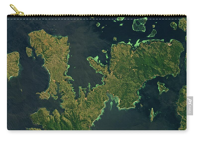 Satellite Image Zip Pouch featuring the digital art Rinca Island Indonesia by Christian Pauschert