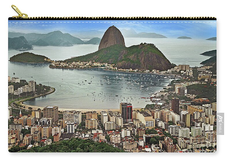 Bay Zip Pouch featuring the photograph Rio de Janeiro Classic View - Sugar Loaf by Carlos Alkmin