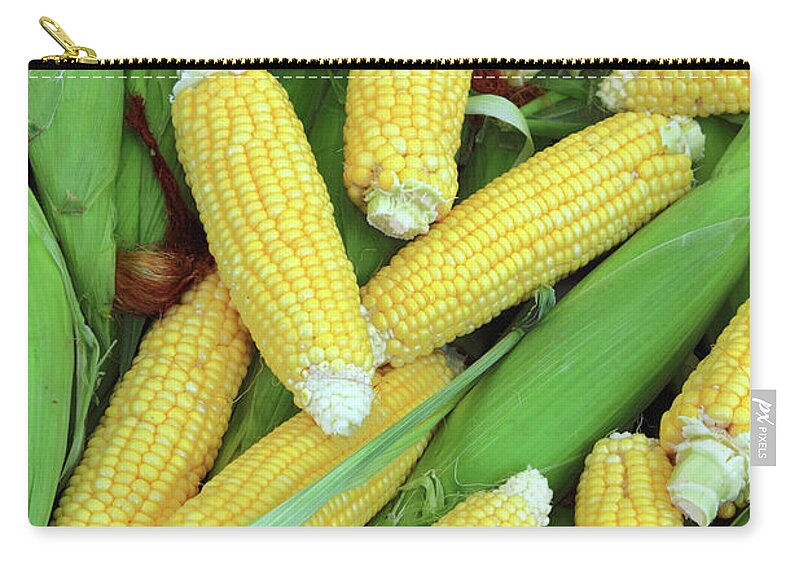 Corn Zip Pouch featuring the photograph Ripe Corn - Food Background by Mikhail Kokhanchikov