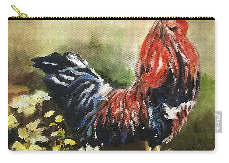 Colorful Rooster Carry-all Pouch featuring the painting Rise and Shine by Juliette Becker