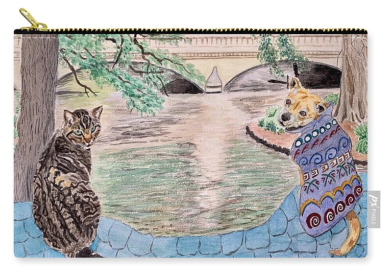 Dog Zip Pouch featuring the painting River Friends by Vera Smith