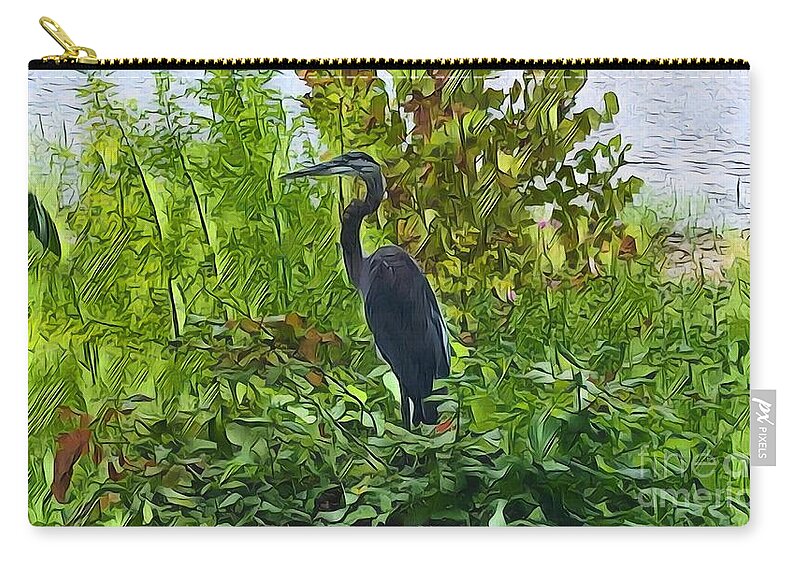 River Zip Pouch featuring the photograph River Park Heron by Rachel Hannah