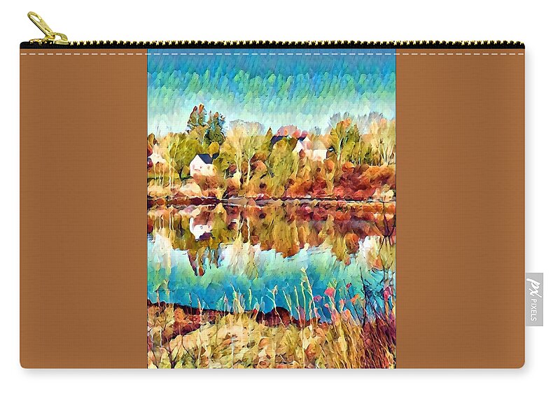 Landscape Zip Pouch featuring the mixed media River Reflections in Autumn by Lisa Pearlman