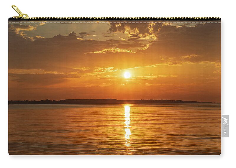 Landscape Zip Pouch featuring the photograph River Sunrise by Lara Morrison