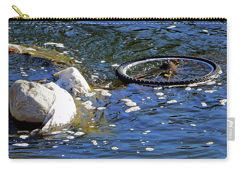 Tire Zip Pouch featuring the photograph River Tire by Andrew Lawrence