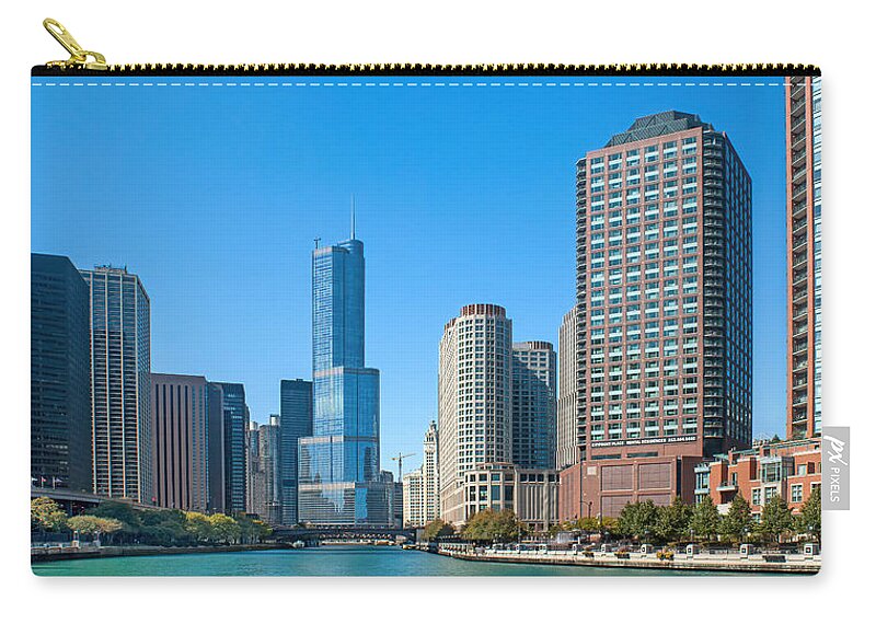 Chicago Zip Pouch featuring the photograph Riverview Skyline Panorama No 2 - Chicago by Nikolyn McDonald