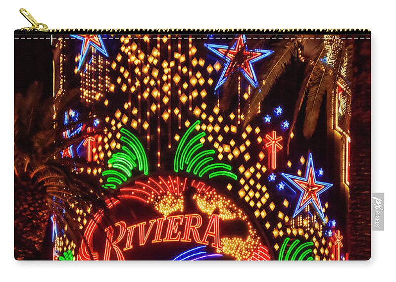 Riviera Zip Pouch featuring the photograph Riviera Las Vegas Night Lights by Tatiana Travelways