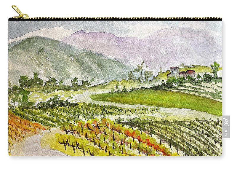 Vineyard Zip Pouch featuring the painting Road down from the Villa at GBV by Roxy Rich