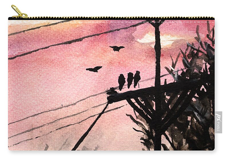 Sunset Zip Pouch featuring the painting Road Tales 2 by Medea Ioseliani