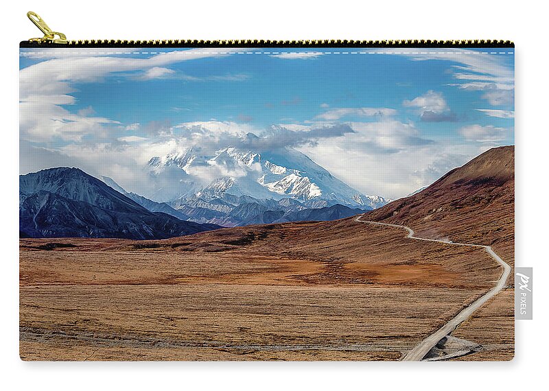 Alaska Zip Pouch featuring the photograph Road to Denali in Denali National Park Alaska USA World Location by Doug Holck