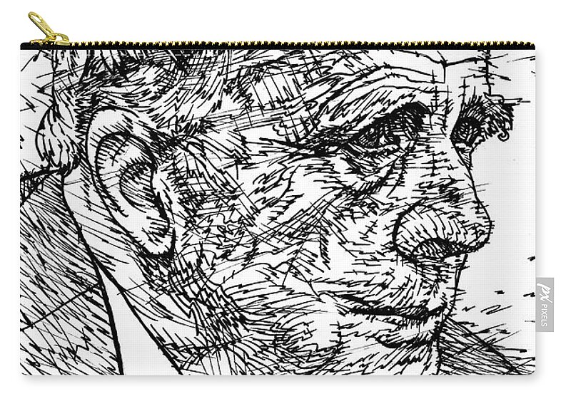Robert Frost Zip Pouch featuring the drawing ROBERT FROST ink portrait 1 by Fabrizio Cassetta