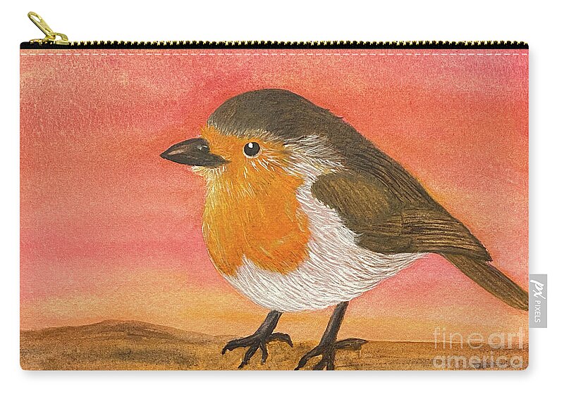 Robin Zip Pouch featuring the painting Robin at Sunset by Lisa Neuman