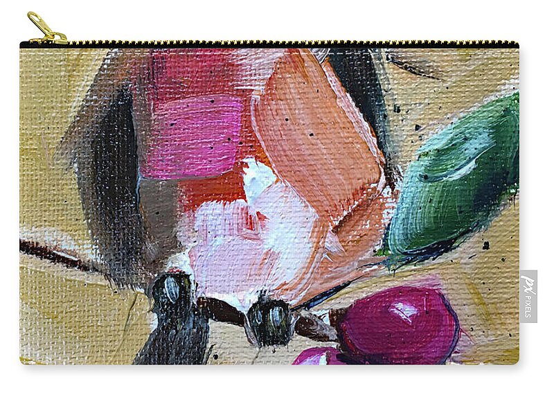 Robin Zip Pouch featuring the painting Robin on a Berry Branch by Roxy Rich