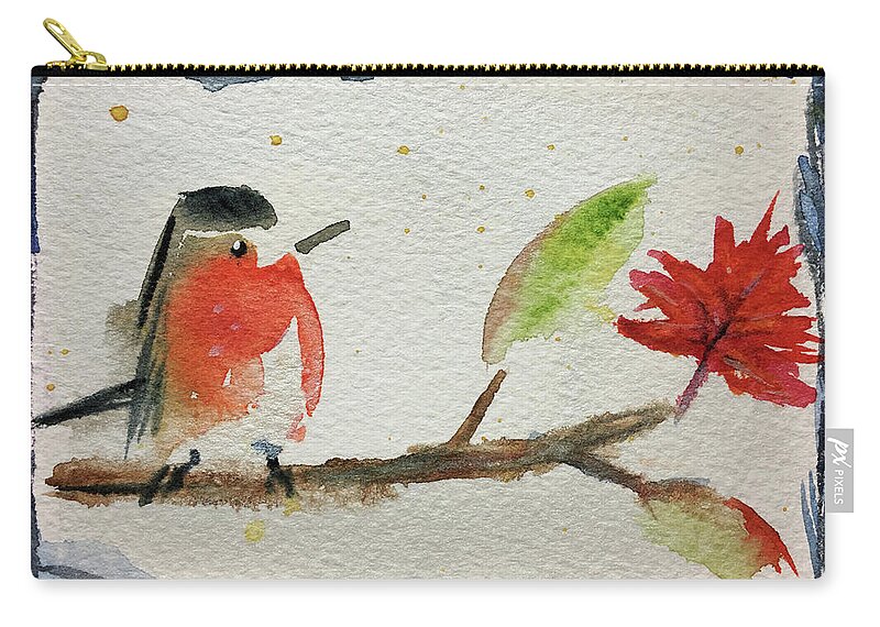 Grand Tit Zip Pouch featuring the painting Robin on a Maple Branch by Roxy Rich
