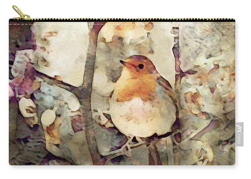 Robin In A Tree Zip Pouch featuring the digital art Robin Song of Spring by Susan Maxwell Schmidt