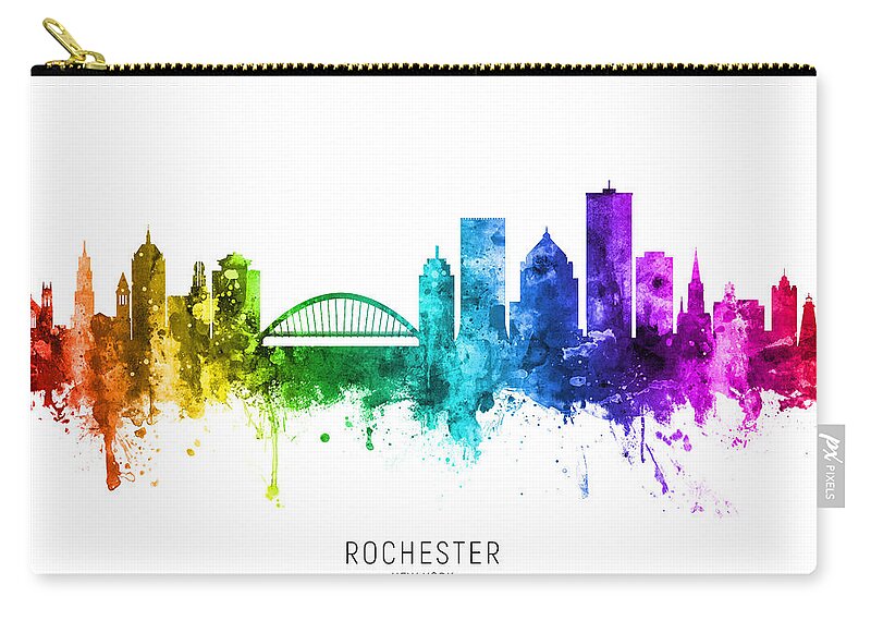 Rochester Zip Pouch featuring the digital art Rochester New York Skyline #91 by Michael Tompsett