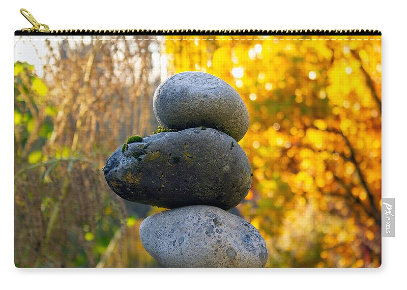 Rock Cairn Zip Pouch featuring the photograph Rock Cairns in a Field by Sea Change Vibes