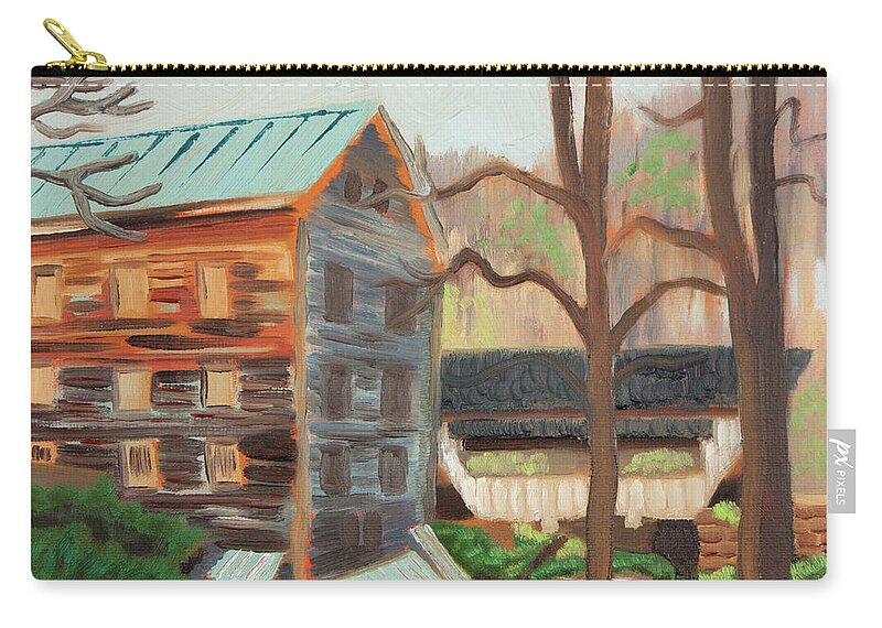 Rock Mill Zip Pouch featuring the painting Rock Mill by Katherine Crowley