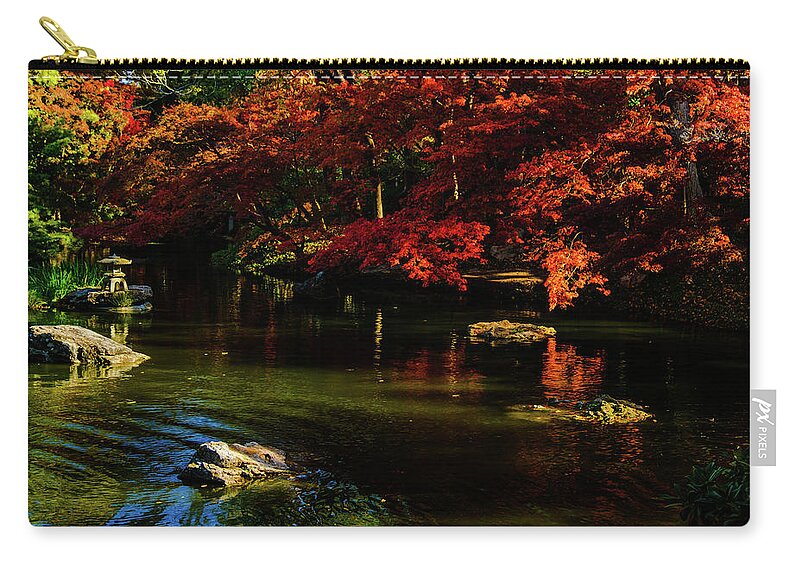 Red Maple Leaf Zip Pouch featuring the photograph Rock of Pagoda II by Johnny Boyd