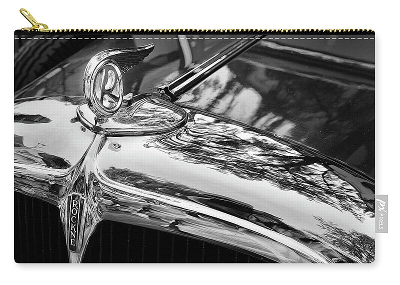 Studebaker Chrome Vintage Cars Posters Prints Classic Cars Classic Car Posters Zip Pouch featuring the photograph Rockne Studebaker Black And White by Theresa Tahara