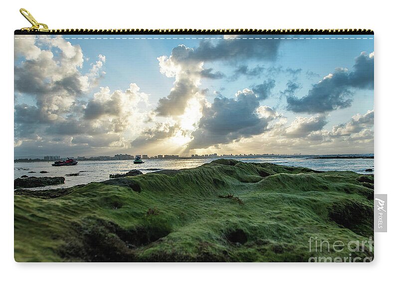 Piñones Zip Pouch featuring the photograph Rocks Covered in Moss at Sunset, Pinones, Puerto Rico by Beachtown Views