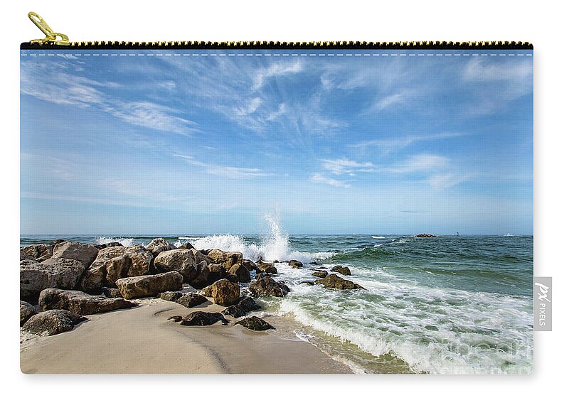Rock Zip Pouch featuring the photograph Rocky Beach on the Gulf Coast by Beachtown Views