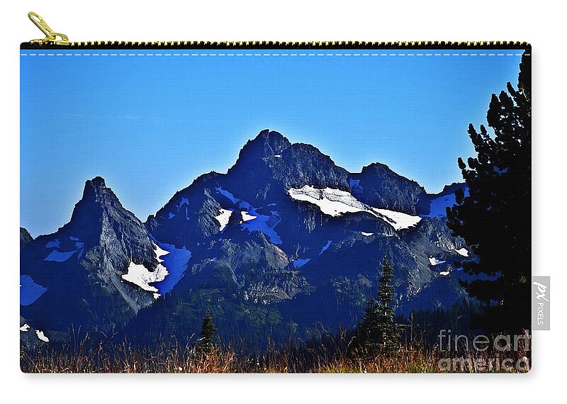 Cascades Zip Pouch featuring the photograph Rocky Cascades Over a Meadow by Sea Change Vibes