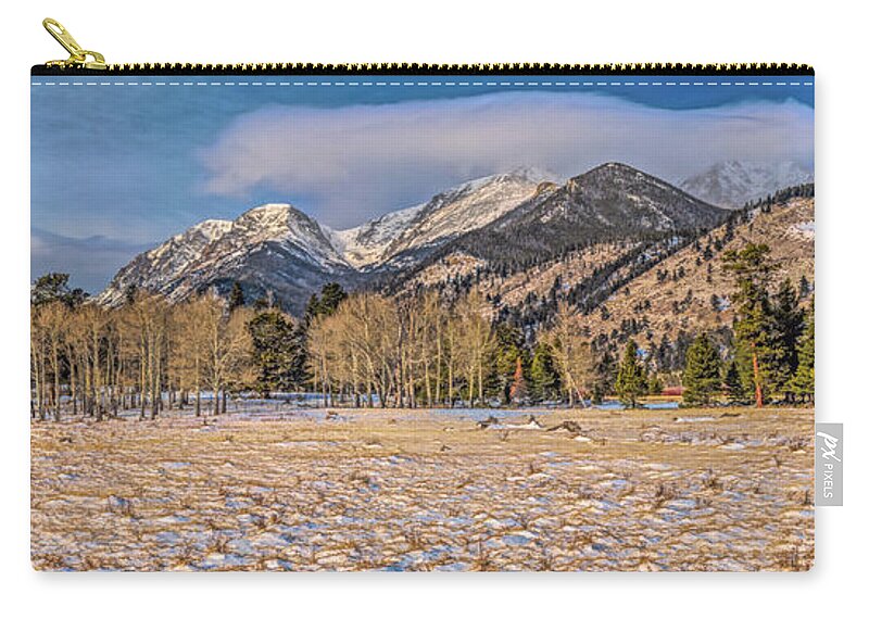  Zip Pouch featuring the photograph Rocky Mountain National Park Winter Panorama by Marcy Wielfaert
