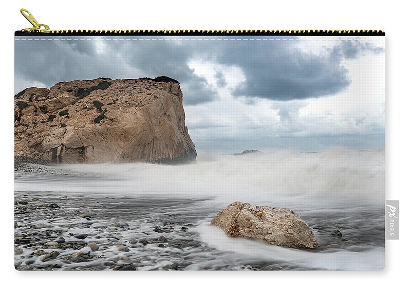 Waves Carry-all Pouch featuring the photograph Rocky Seascape during Storm by Michalakis Ppalis