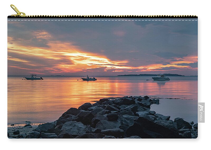 Rocks Zip Pouch featuring the photograph Rocky Shoreline by William Bretton