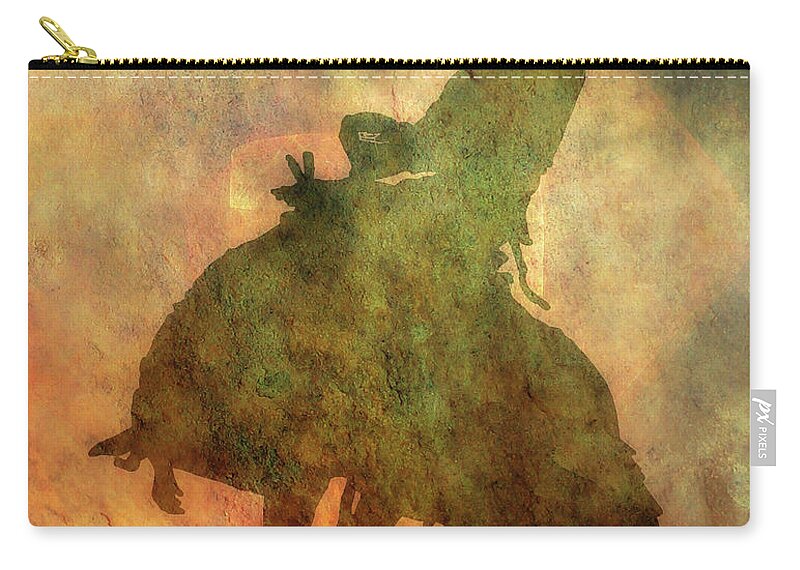 Rodeo Bronco Riding Silhouette Zip Pouch featuring the digital art Rodeo Bronco Riding Silhouette by Randy Steele