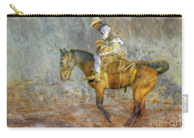 Rodeo Days Bronco Riding Zip Pouch featuring the digital art Rodeo Days Bronco Riding by Randy Steele