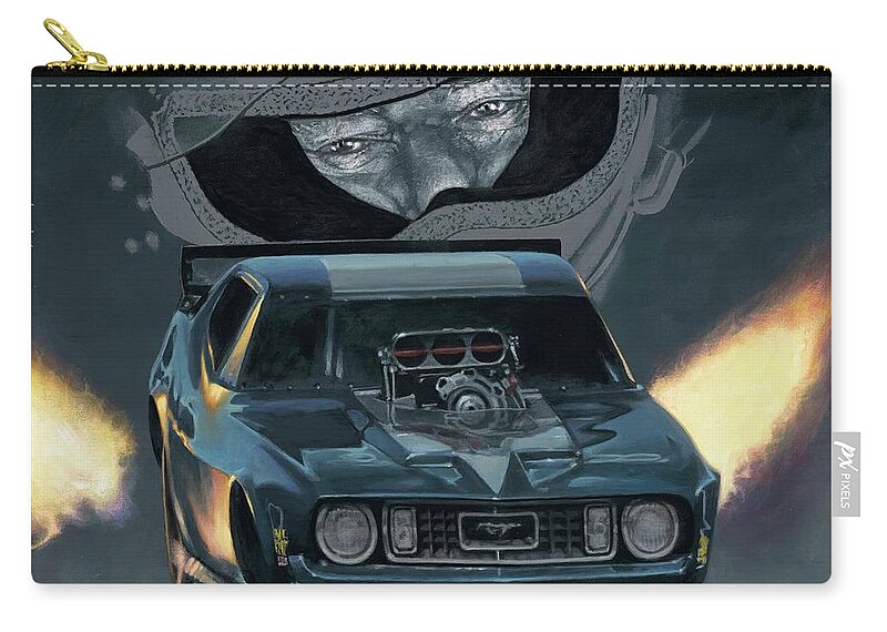Roger Garten At The Wheel Of The War Horse Nhra Drag Racing Funny Cars Roger Garten Kenny Youngblood Zip Pouch featuring the painting Roger by Kenny Youngblood