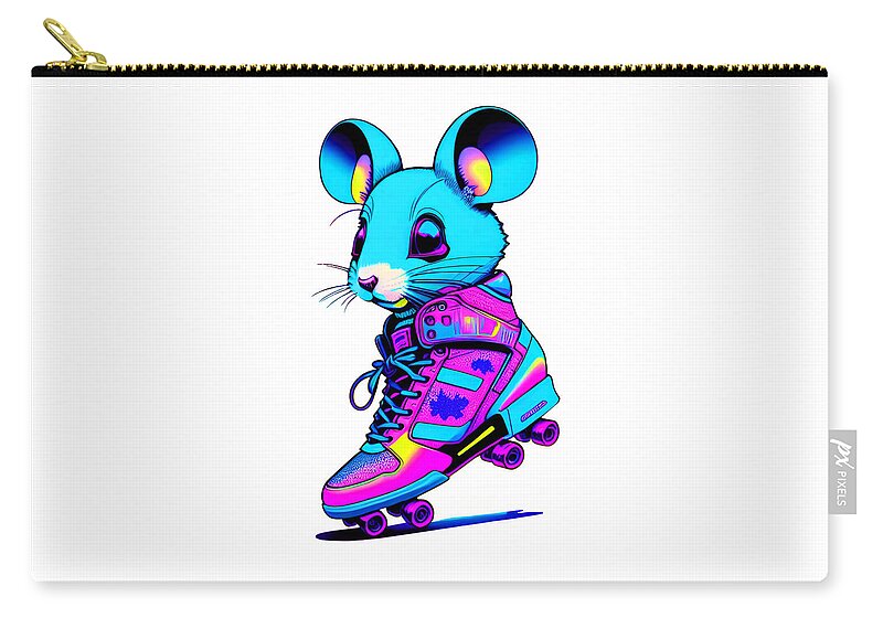 Cool Art Zip Pouch featuring the digital art Roller Skating Mouse by Ronald Mills
