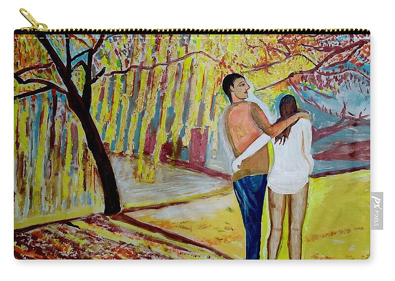 Drip Paintings Zip Pouch featuring the painting Romance In Fall by Anand Swaroop Manchiraju