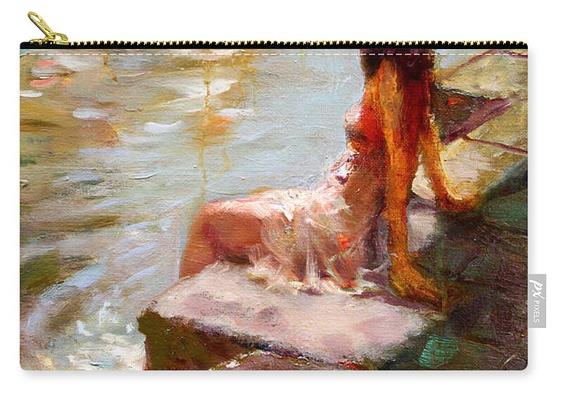 Romance Zip Pouch featuring the painting Romance in Venice Viola by Ylli Haruni