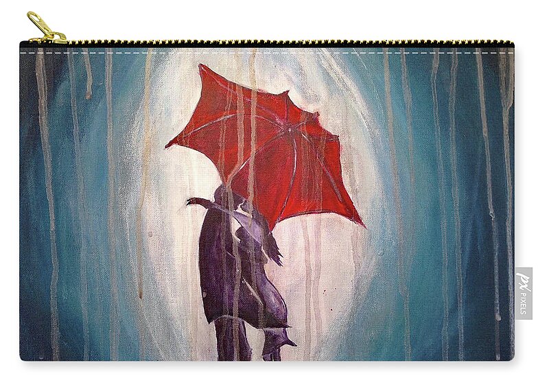 Romantic Couple Zip Pouch featuring the painting Romantic Couple under Umbrella by Roxy Rich