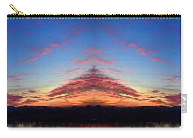 Nature Zip Pouch featuring the photograph Romantic Sunset With Clouds In Fire Symmetry 2 by Leonida Arte