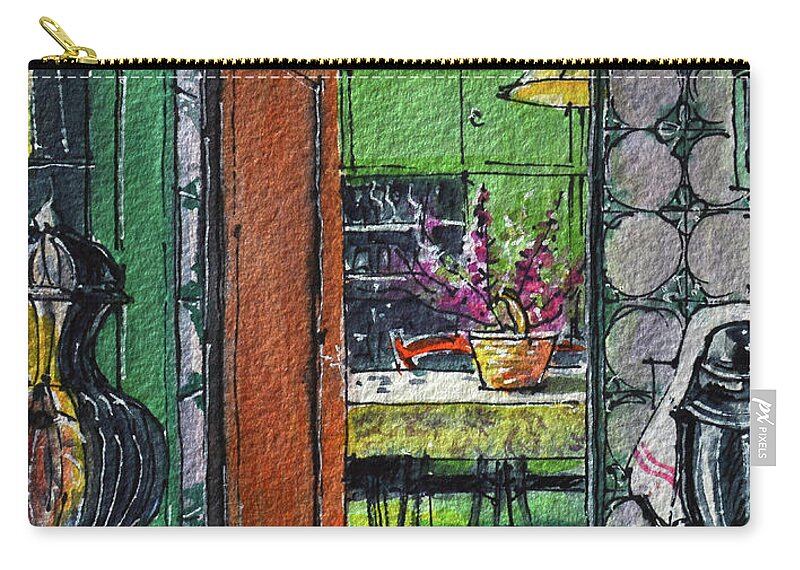 Room Portrait Zip Pouch featuring the painting ROOM PORTRAIT 71 kitchen in Tuscany watercolor painting Mona Edulesco by Mona Edulesco
